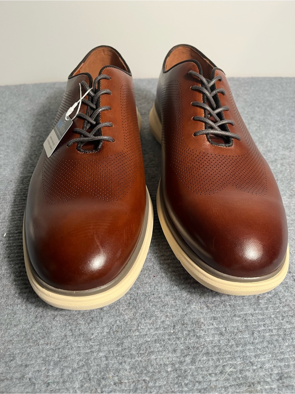 Vince Camuto Chestnut Brown Leather Perforated Derby. Some marks on shoes